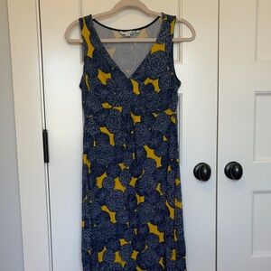 Boden Blue and Yellow Patterned V-Neck Midi Sixe US10